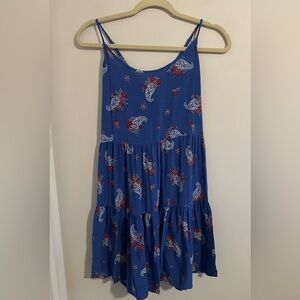 Mudd Blue Paisley Floral Tiered Mini Dress | Size L | Boho Summer